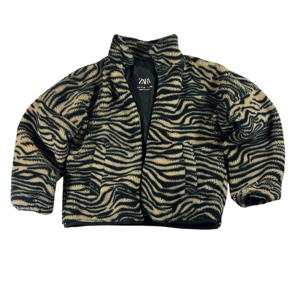 Zara Zebra Fleece Puffer Jacket Sherpa Coat Size 11-12 Girls Fits Womens XS S‎ M